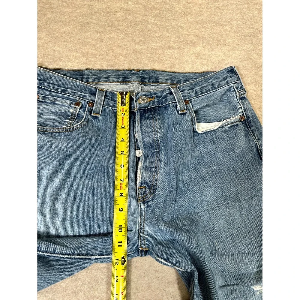Levis 501 Original Fit Straight Jeans Mens 35x32 Blue Denim Logo Cotton Mid Rise